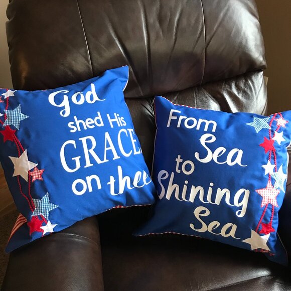 Patriotic Pillow Cover: Patchwork Stars, From Sea to Shining Sea Applique 18x18 - Picture 6 of 10
